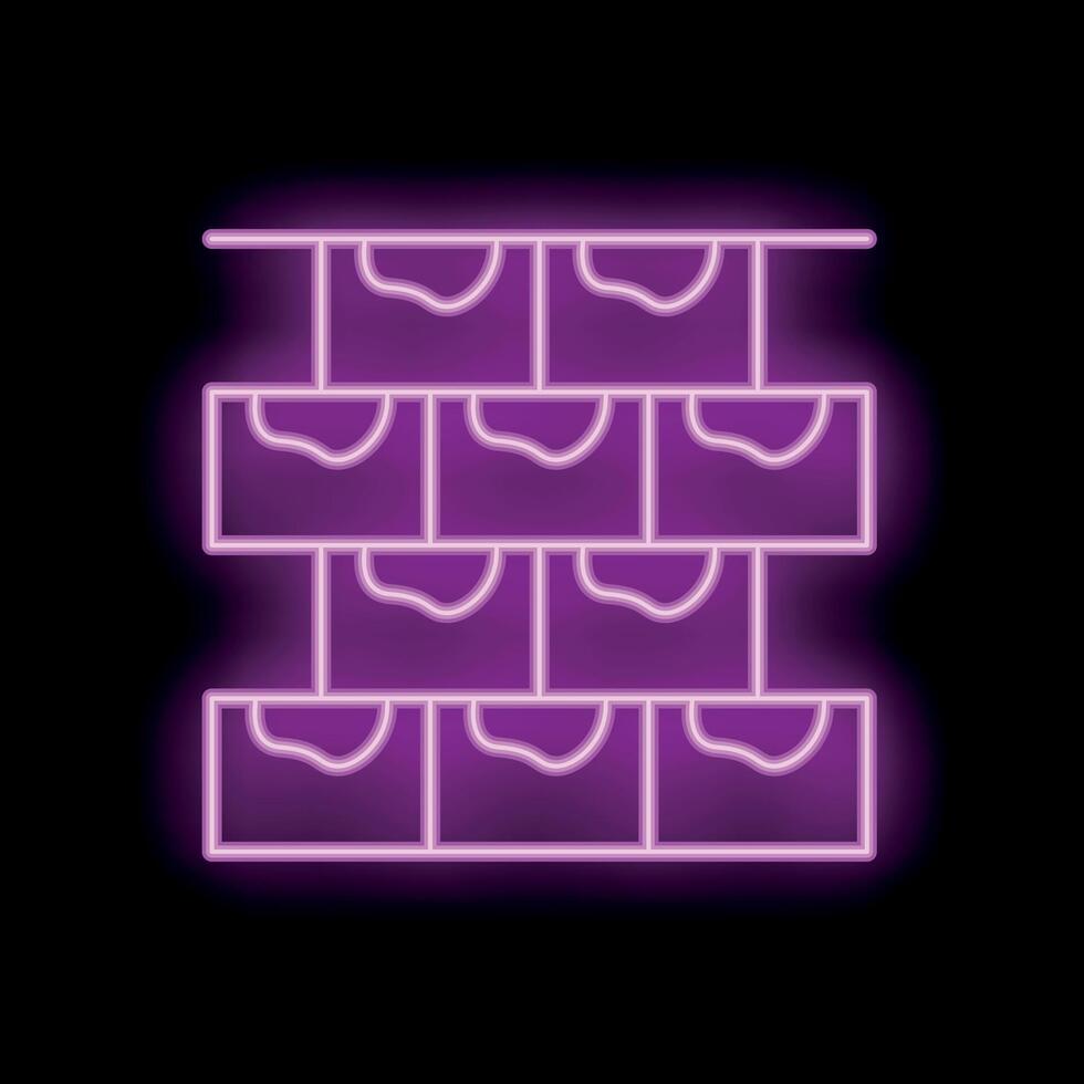 Neon sign showing a brick wall on black background vector