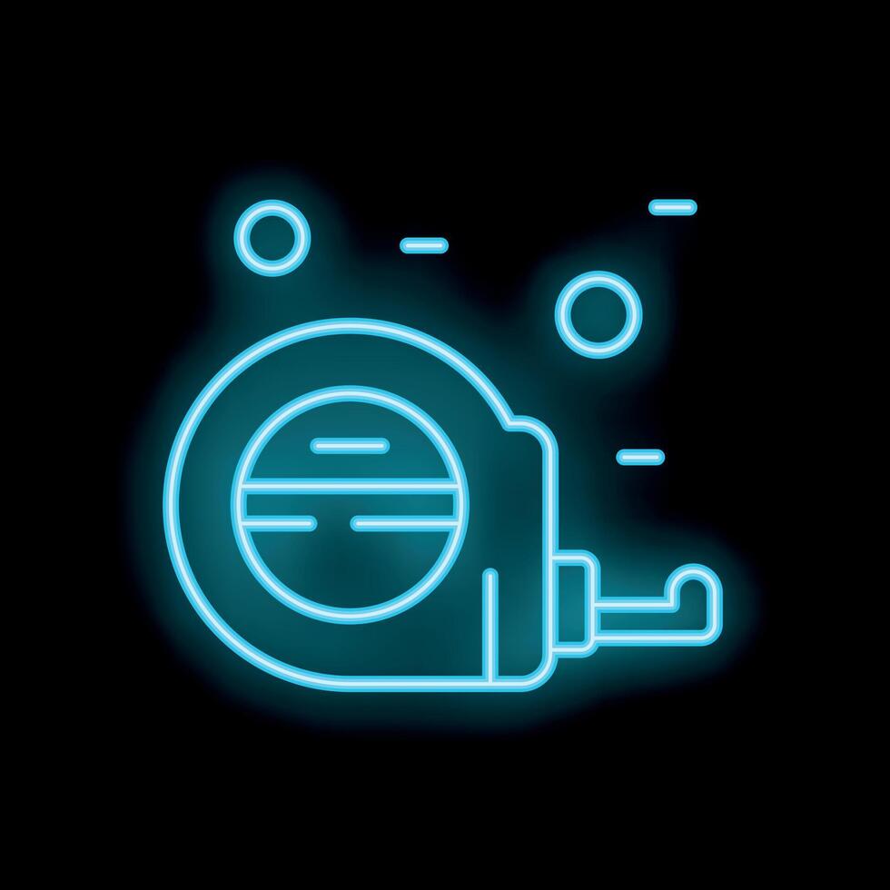 Neon tape measure icon glowing on dark background vector