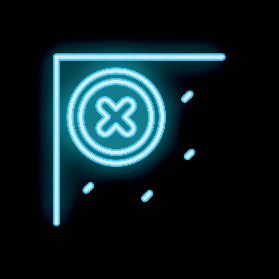 Neon delete button icon glowing on dark background vector