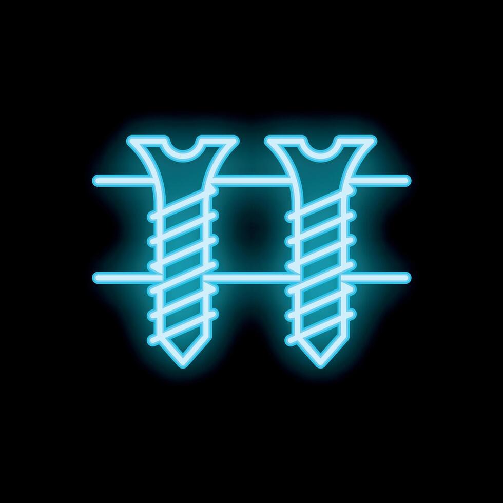 Neon icon of two screws being screwed with a screwdriver vector