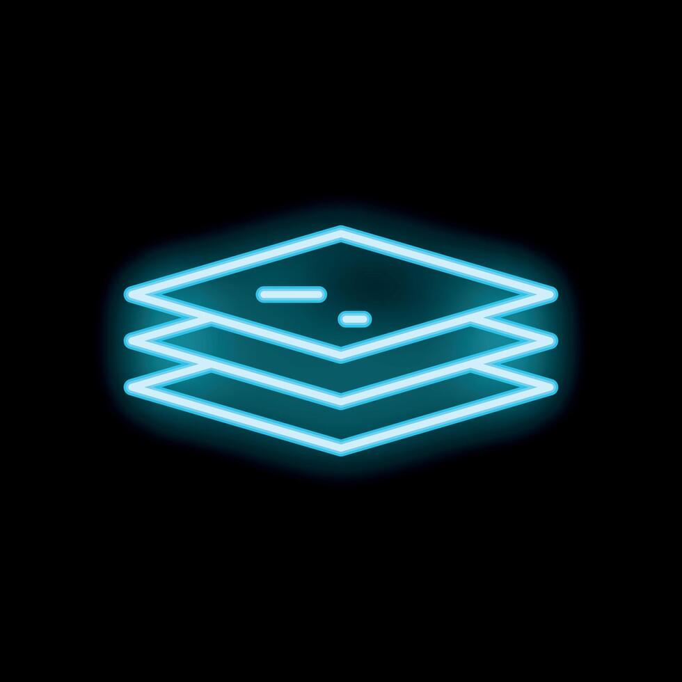 Neon blue layers icon glowing on black background vector