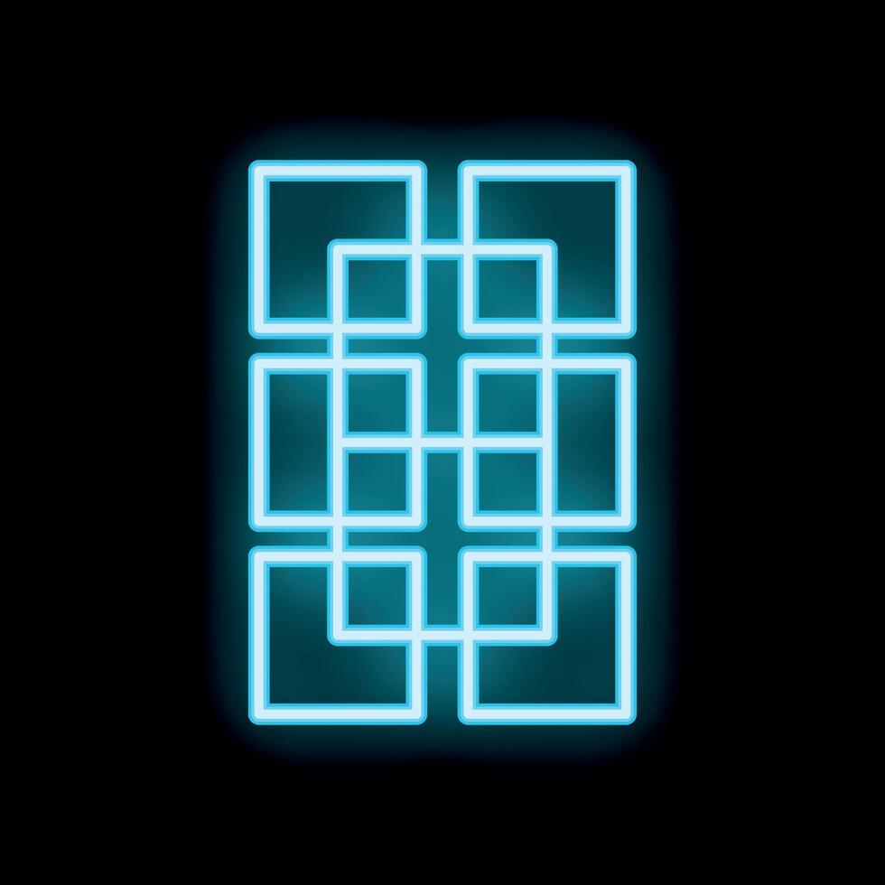 Bright blue neon light glowing square pattern on black background vector