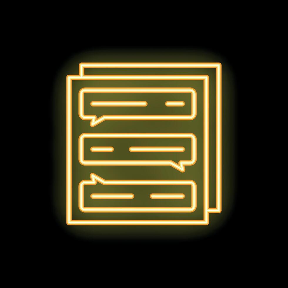 Neon yellow chat bubble icon on black background representing online communication vector