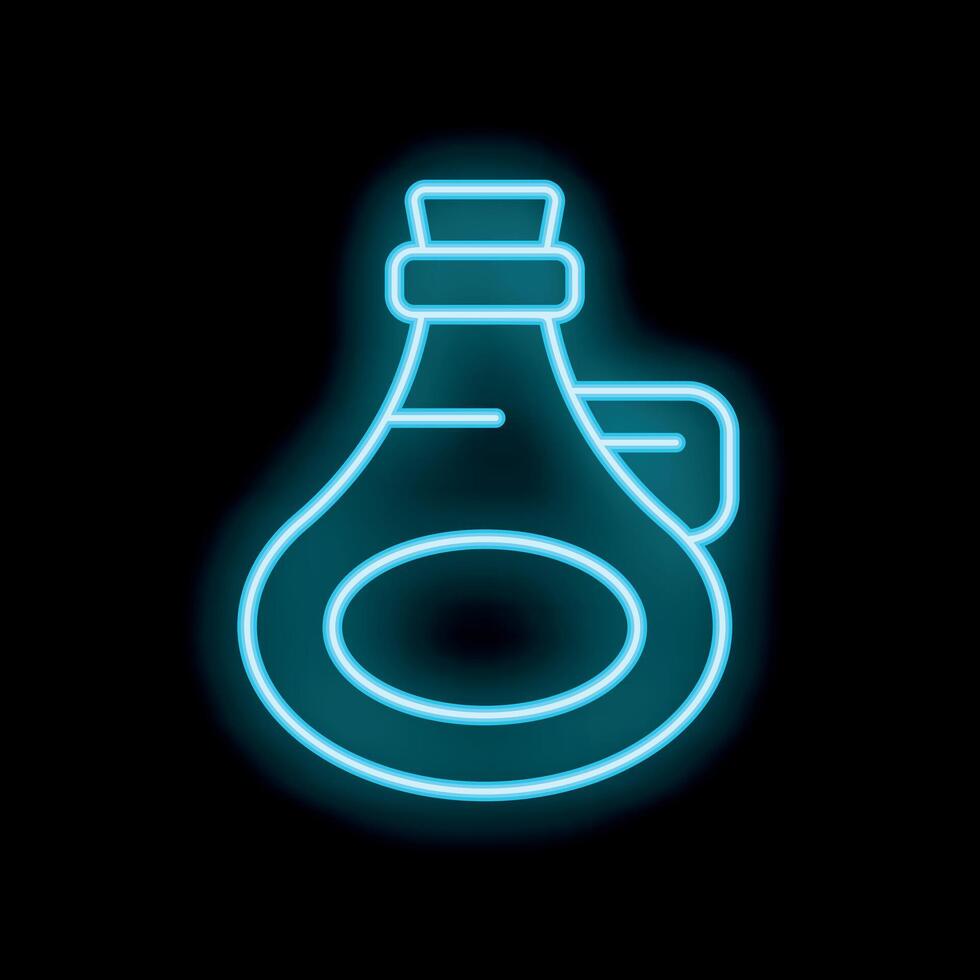 Neon icon of glass bottle with cork stopper glowing on black background vector