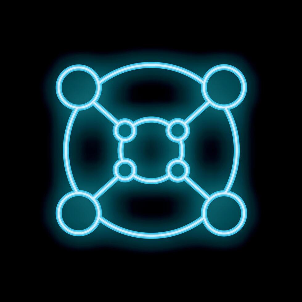 Neon blue network connecting circles on black background vector