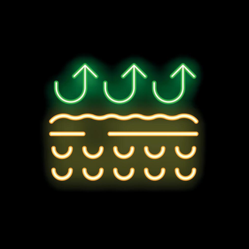 Neon green evaporation from soil icon showing water cycle vector