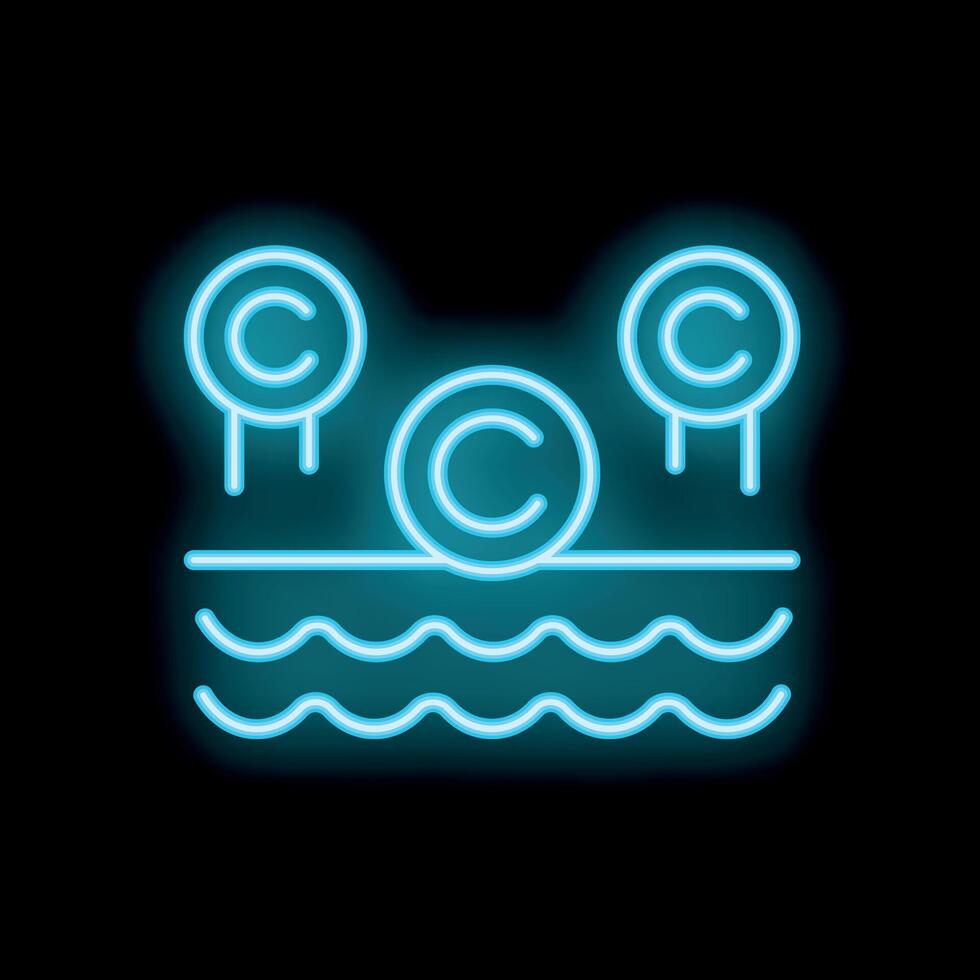 Neon copyright symbol floating over water surface illustrating copyright infringement vector