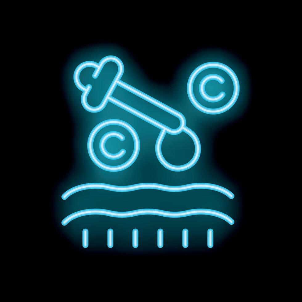 Neon sign representing copyright infringement with a cannon destroying copyright symbols vector