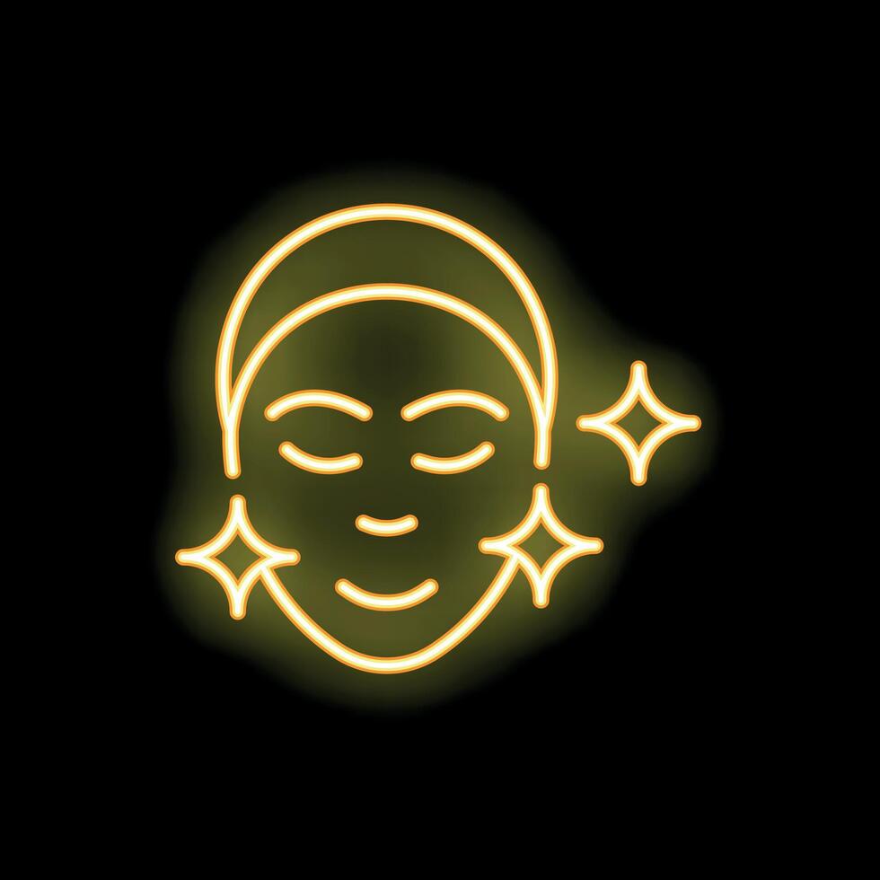 Woman face relaxing with facial mask neon sign vector