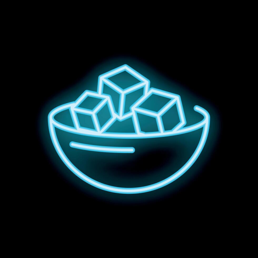 Neon sign of sugar cubes in bowl on black background vector