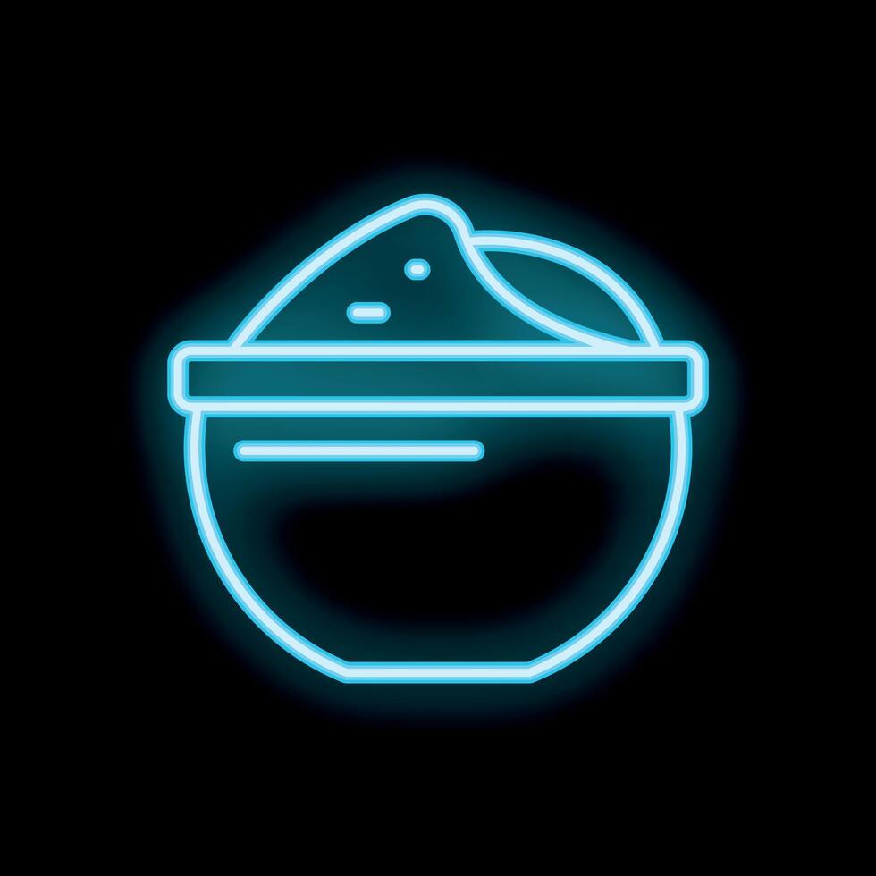 Neon icon of a bowl overflowing with flour representing baking and cooking vector