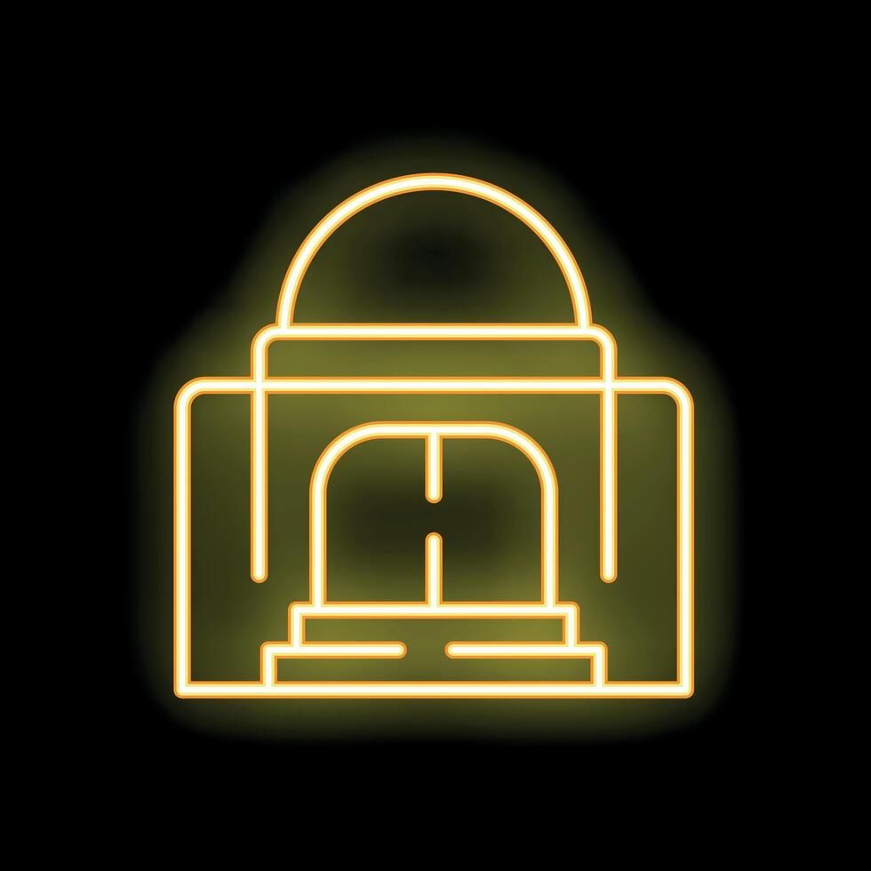 Neon yellow taj mahal building icon on black background vector