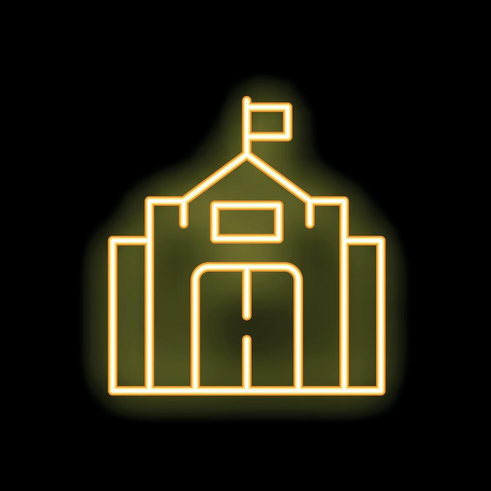 Neon yellow school building with flag waving on black background vector