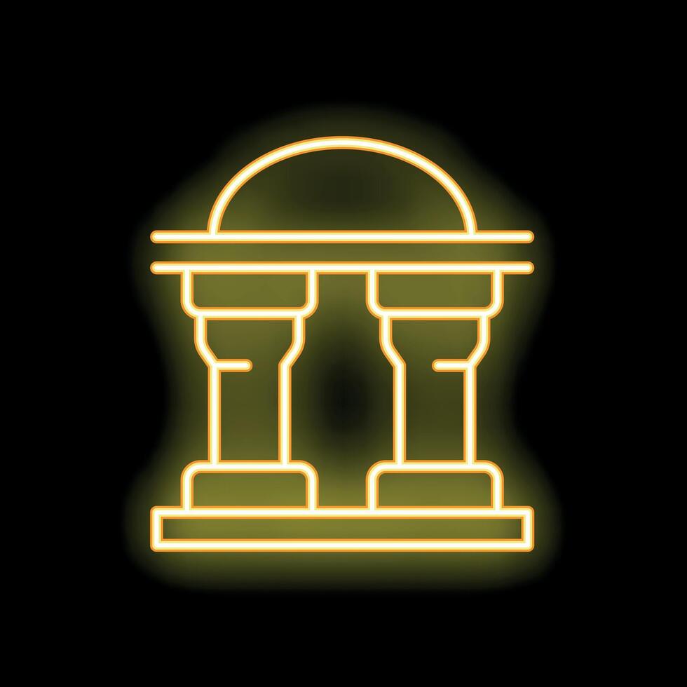 Neon sign representing a building with columns and a dome on black background vector