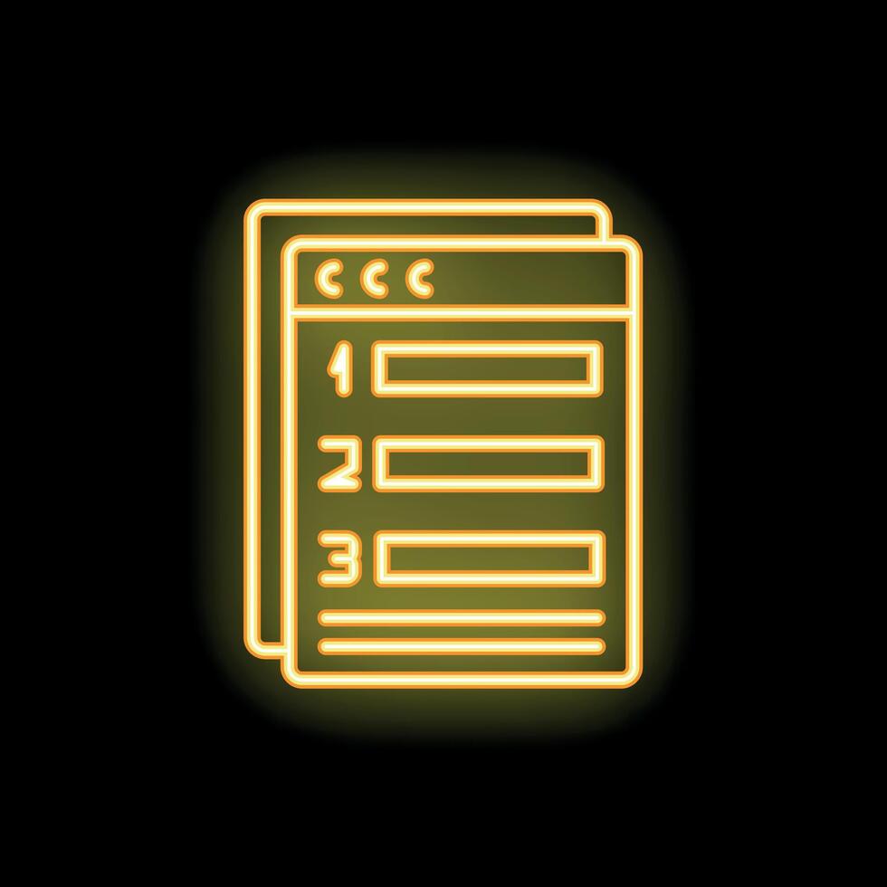 Neon yellow online survey icon glowing against black background vector