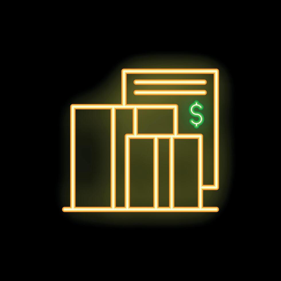 Neon yellow graph increasing showing growth with dollar sign on black background vector