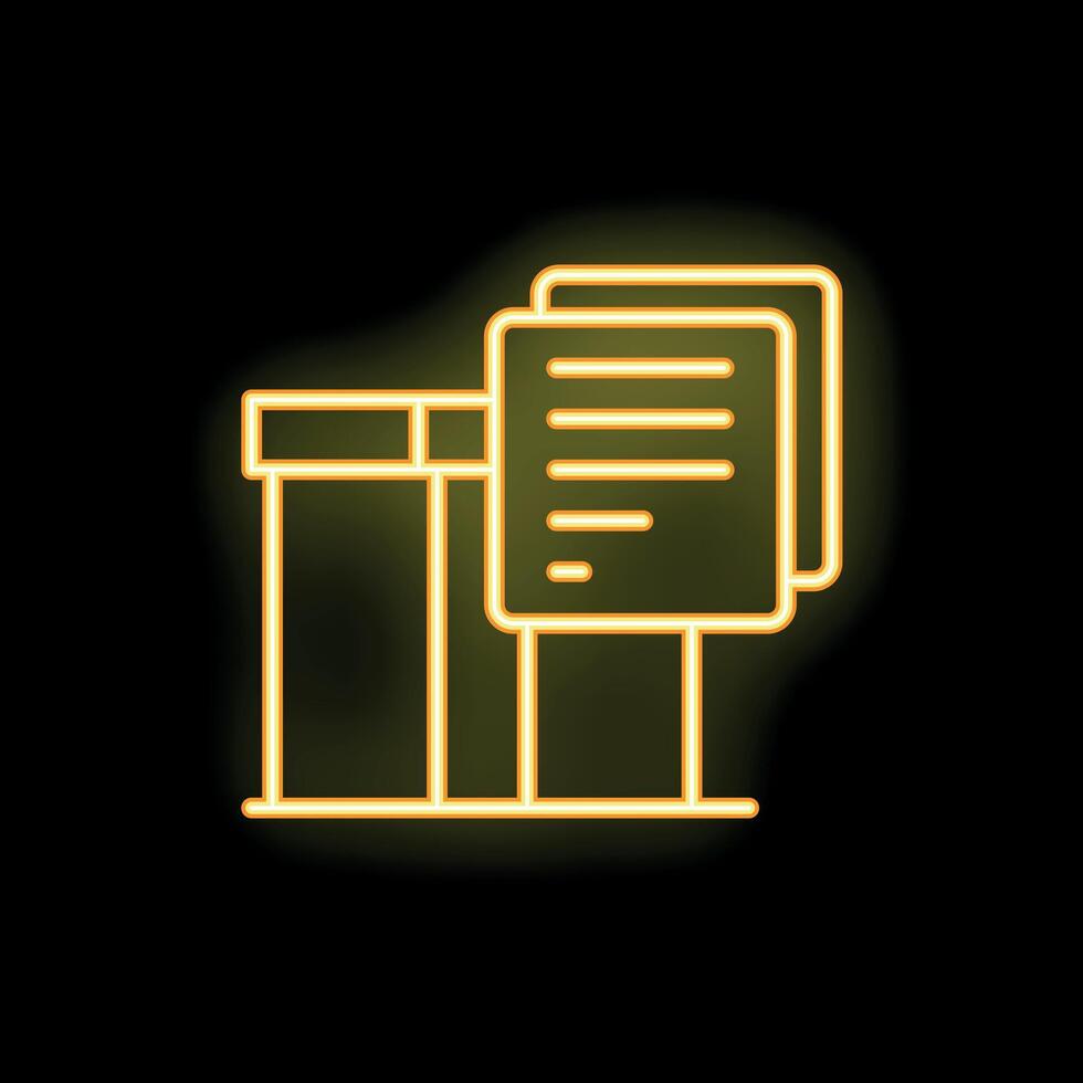 Neon yellow jail bars holding documents icon on black background vector