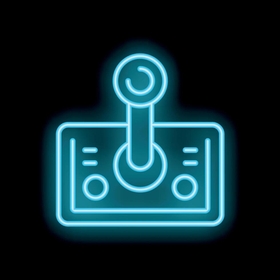 Neon blue joystick glowing on black background vector
