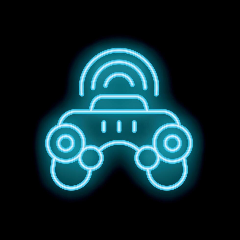 Neon sign of a wireless gamepad controller emitting wifi signal on a black background vector