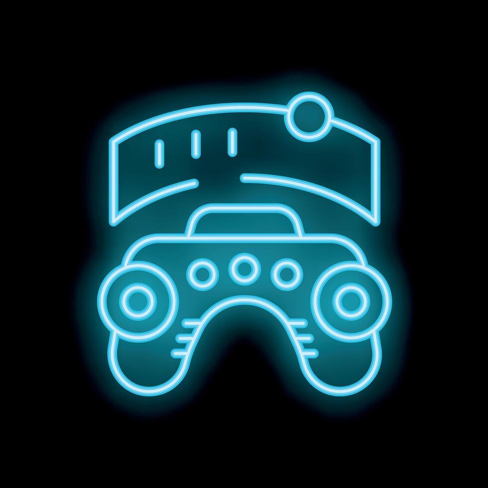 Neon sign of a wireless game controller with vr headset displaying a loading bar vector
