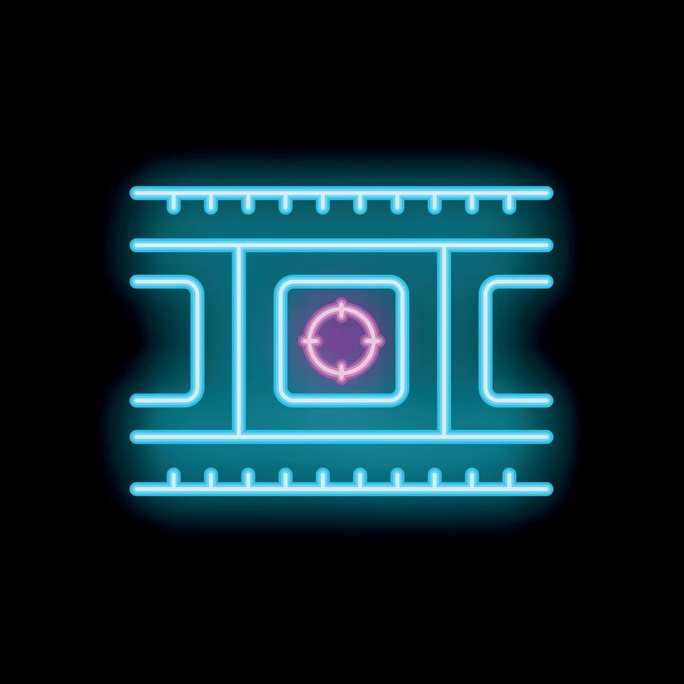 Neon film strip showing targeting concept on black background vector