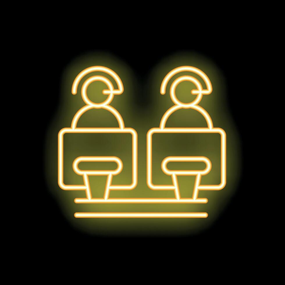 Neon icon of two telemarketers working in a call center vector