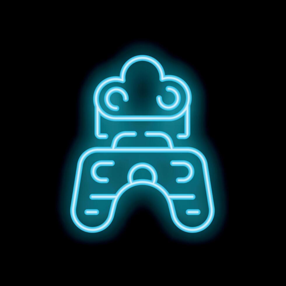 Neon icon of cloud gaming using gamepad controller for playing games vector