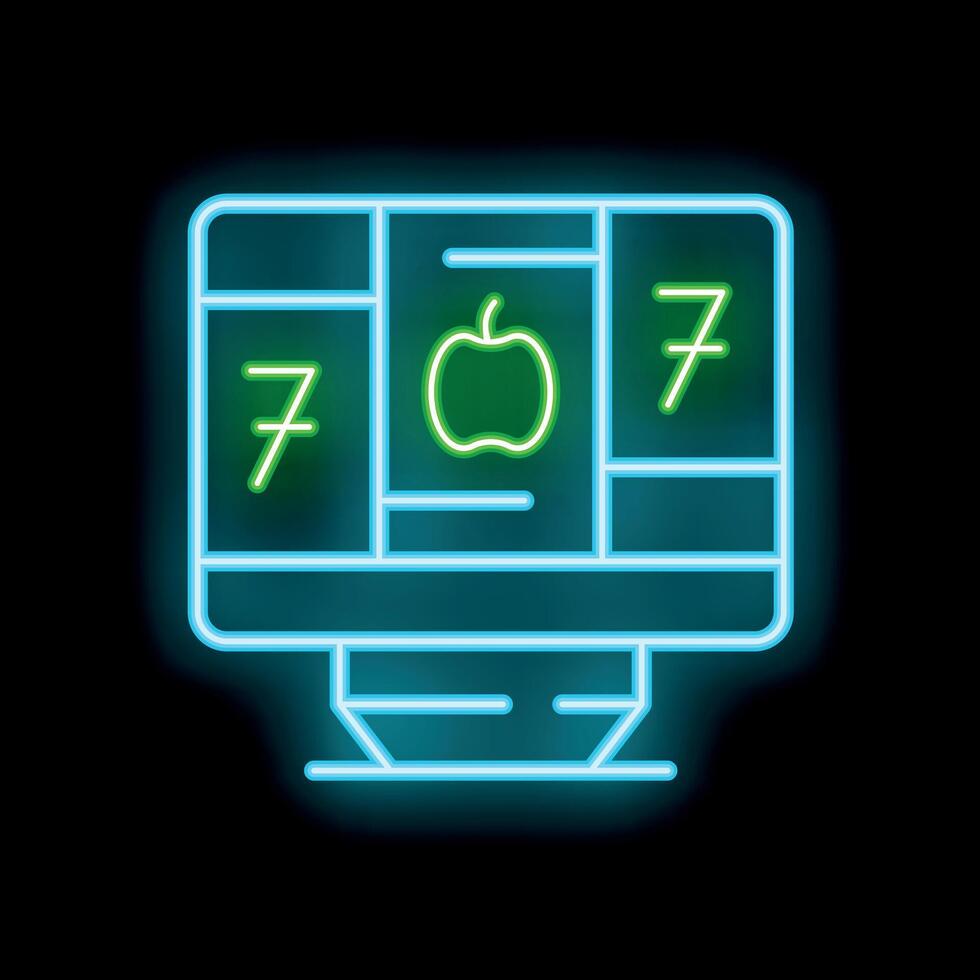Neon icon of computer screen showing healthy food blog content vector