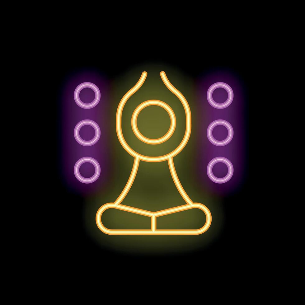 Neon sign of a person meditating with their arms raised vector