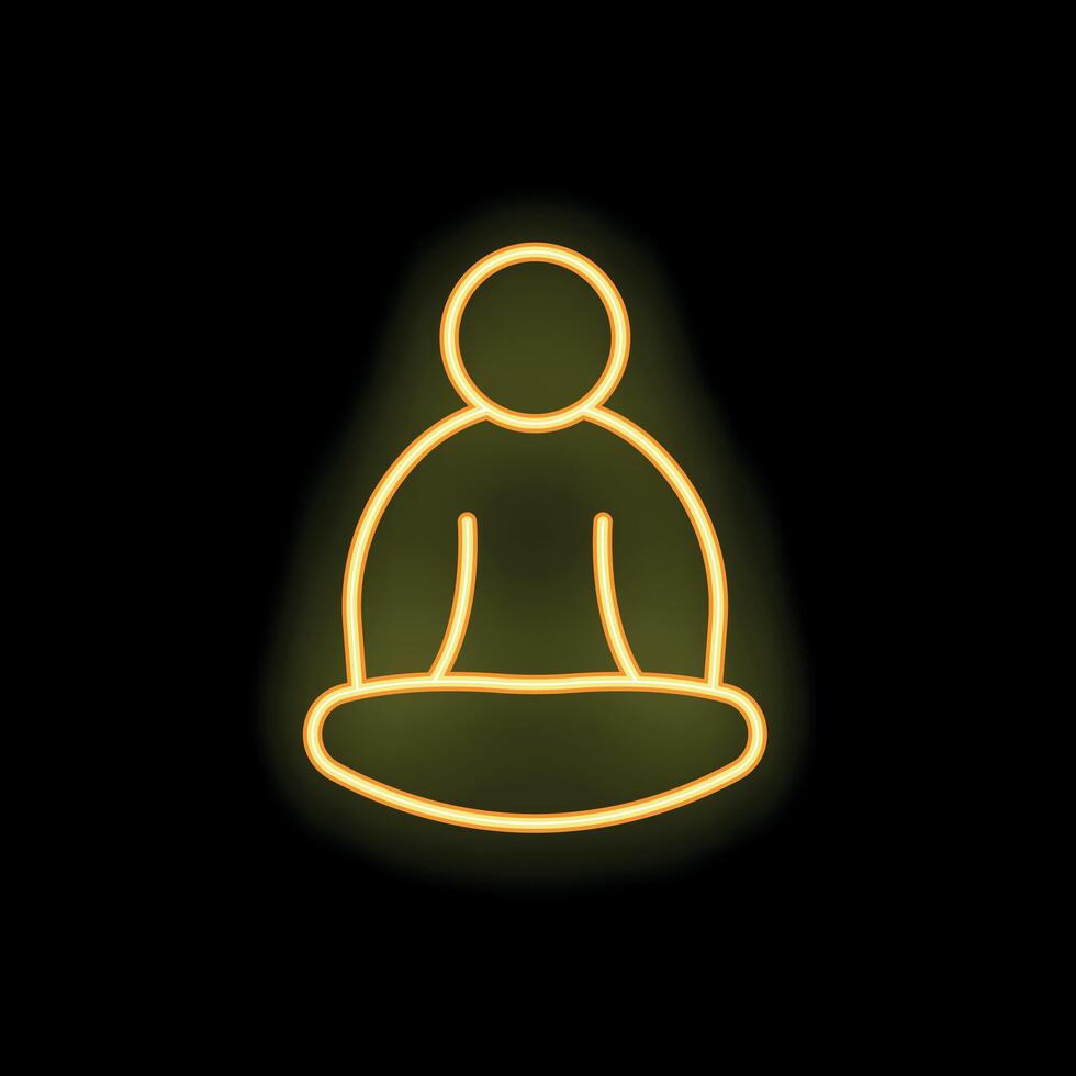 Neon sign of a person meditating in lotus pose on black background vector