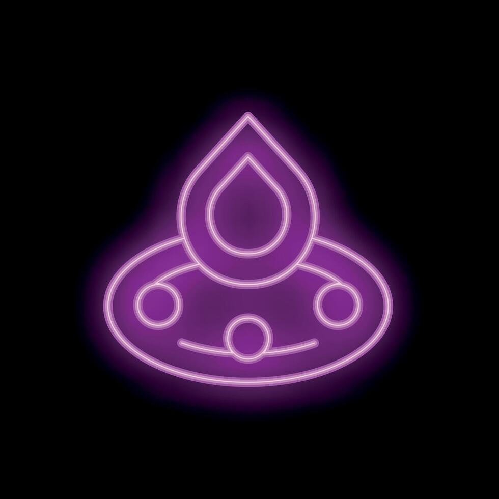 Neon icon of water droplet falling on surface creating ripples spreading outwards vector
