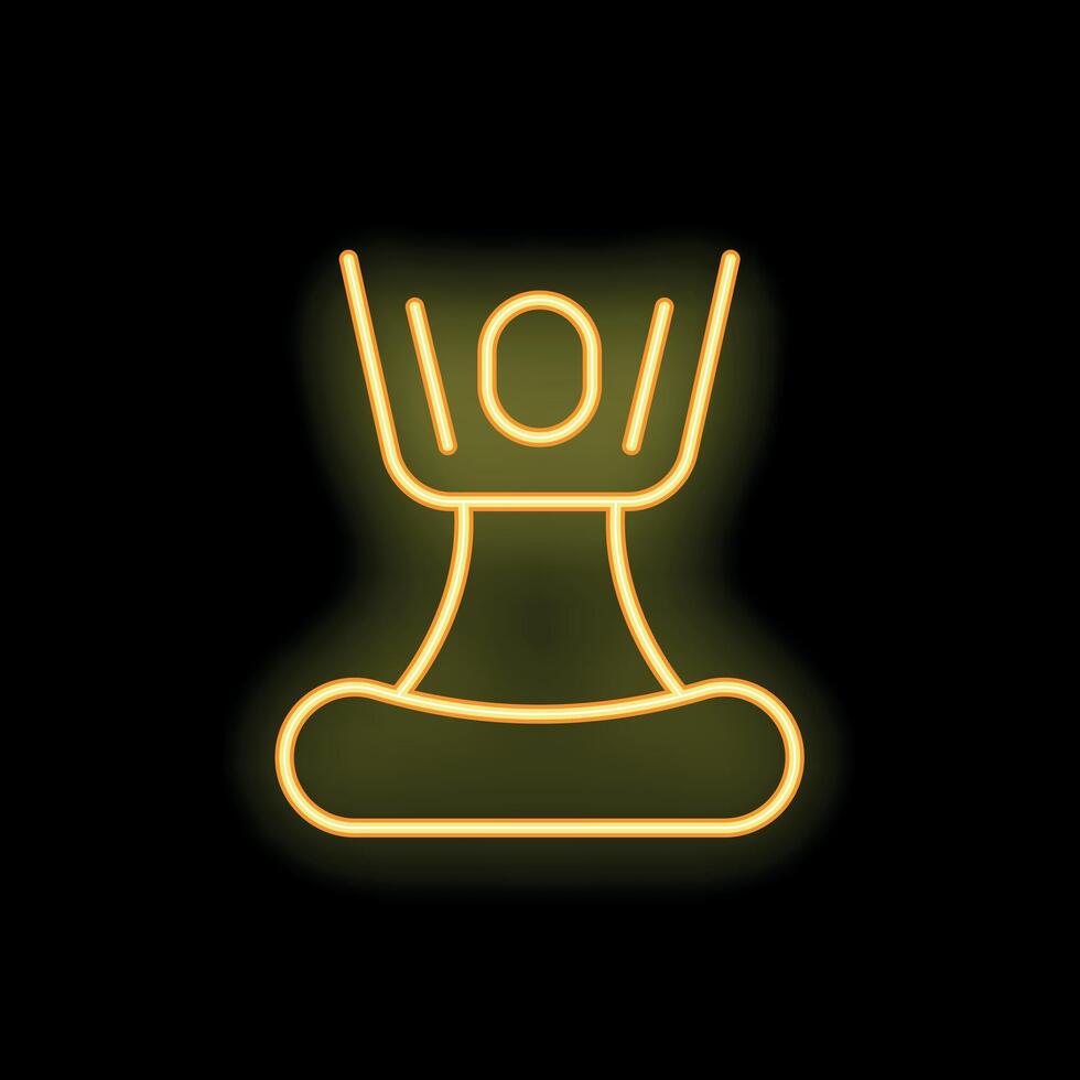 Neon sign of person meditating in lotus position with arms raised vector
