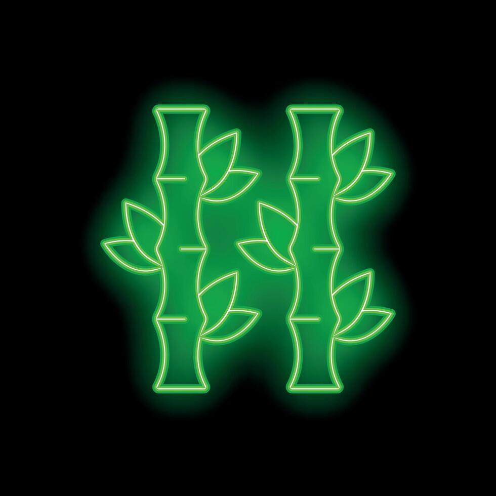 Bright green neon sign of bamboo shoots on black background vector