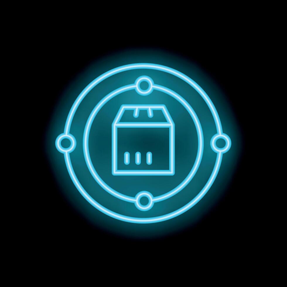 Neon blue icon of a delivery around the world representing global shipping vector