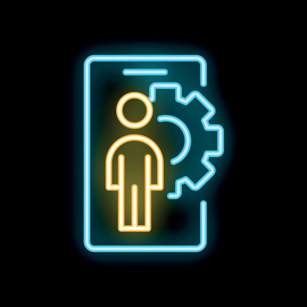 Neon sign representing mobile app being developed by a programmer vector