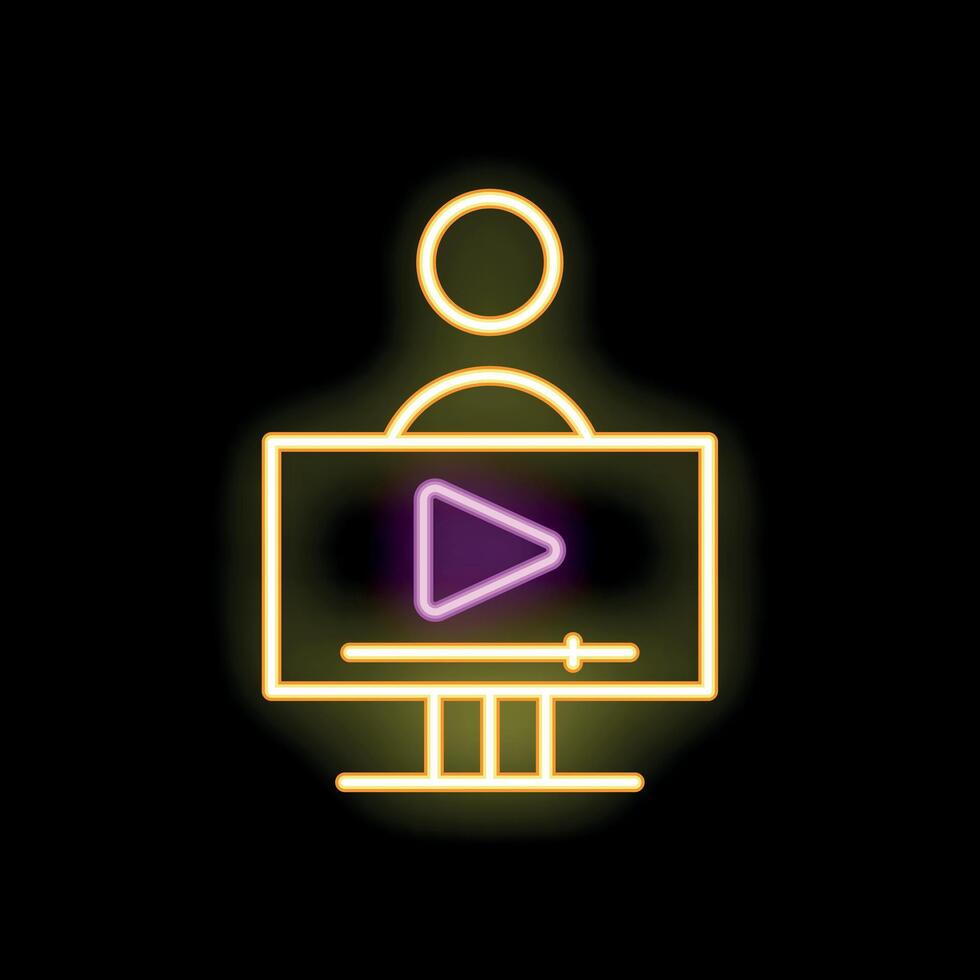 Neon sign of a person watching on computer screen vector