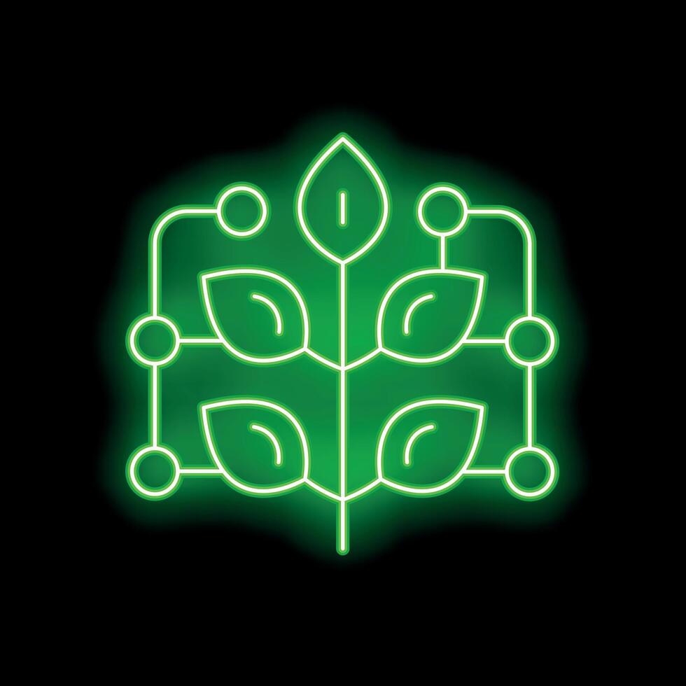 Green neon plant is growing showing concept of green it and sustainable technology vector