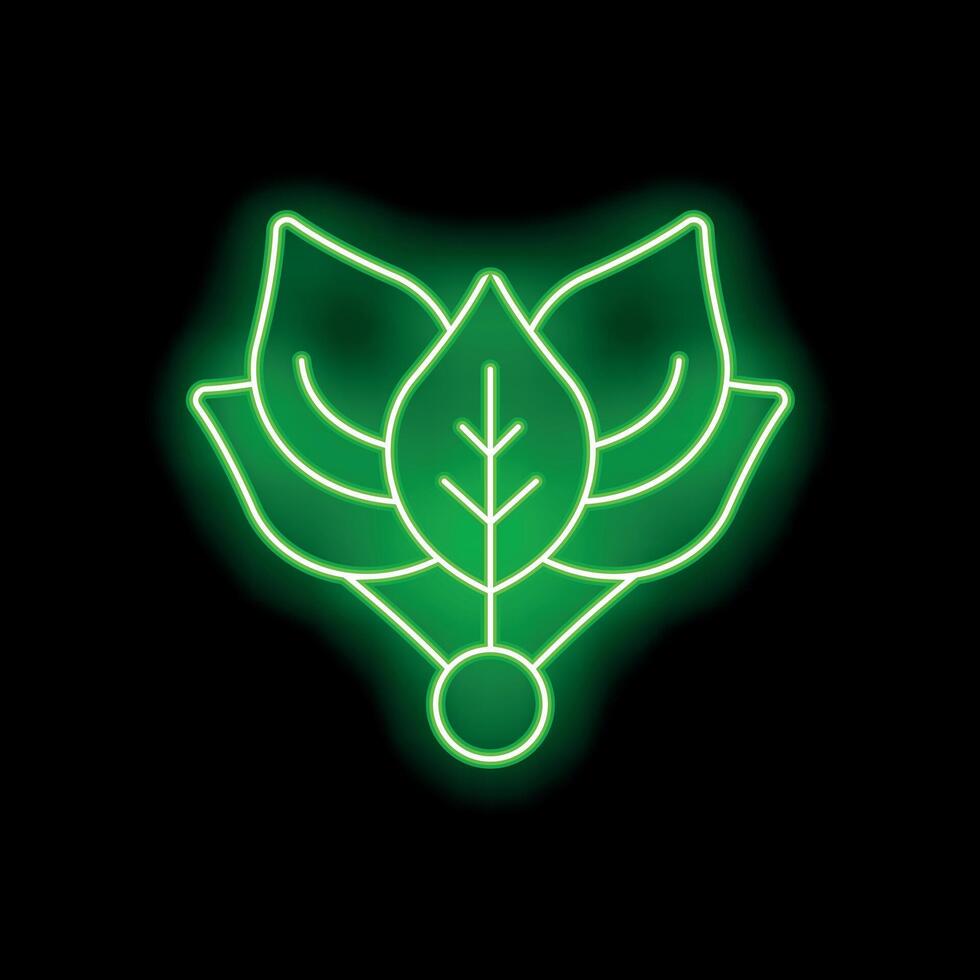 Green glowing neon leaves forming abstract shape vector