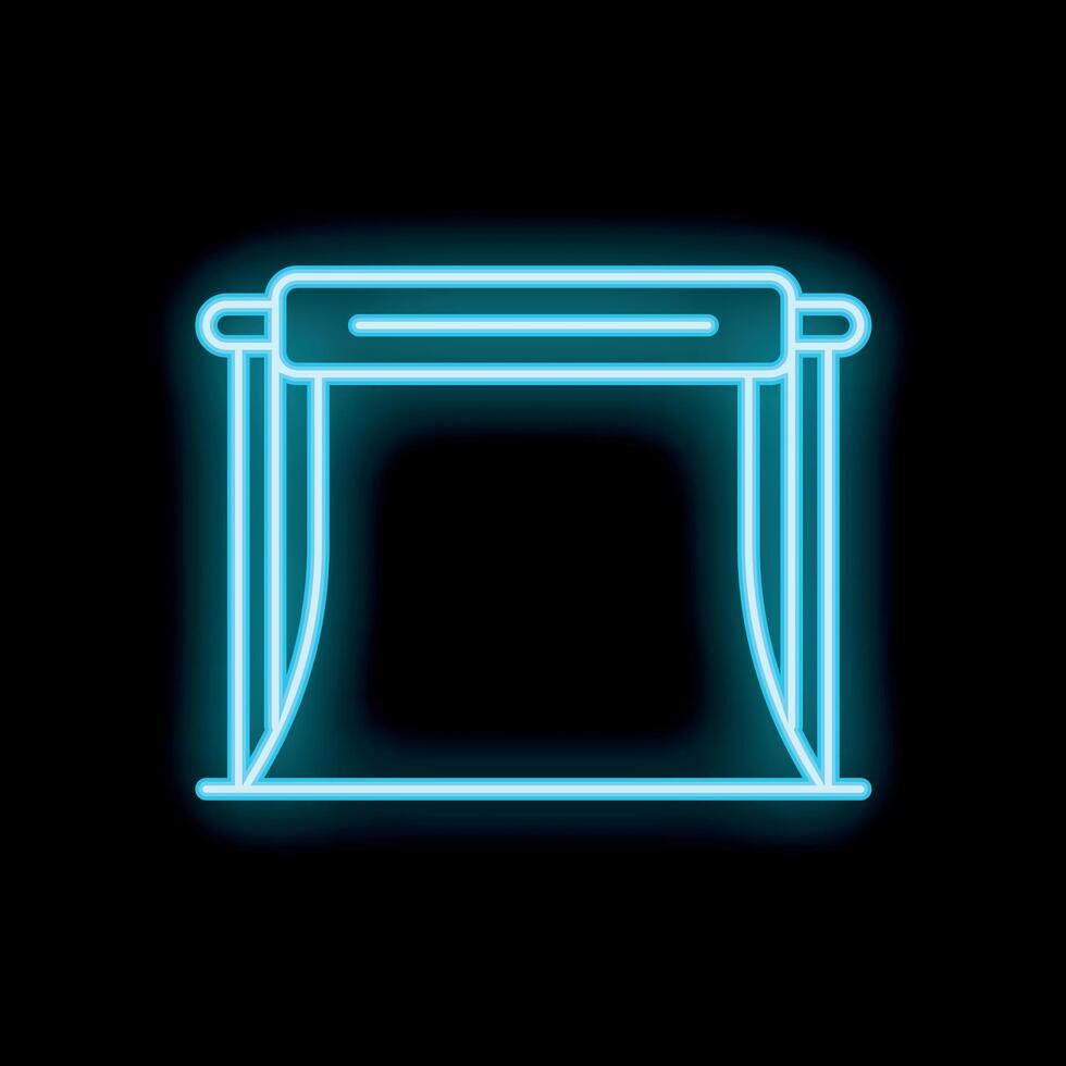 Neon blue icon of a cinema screen glowing on a black background vector