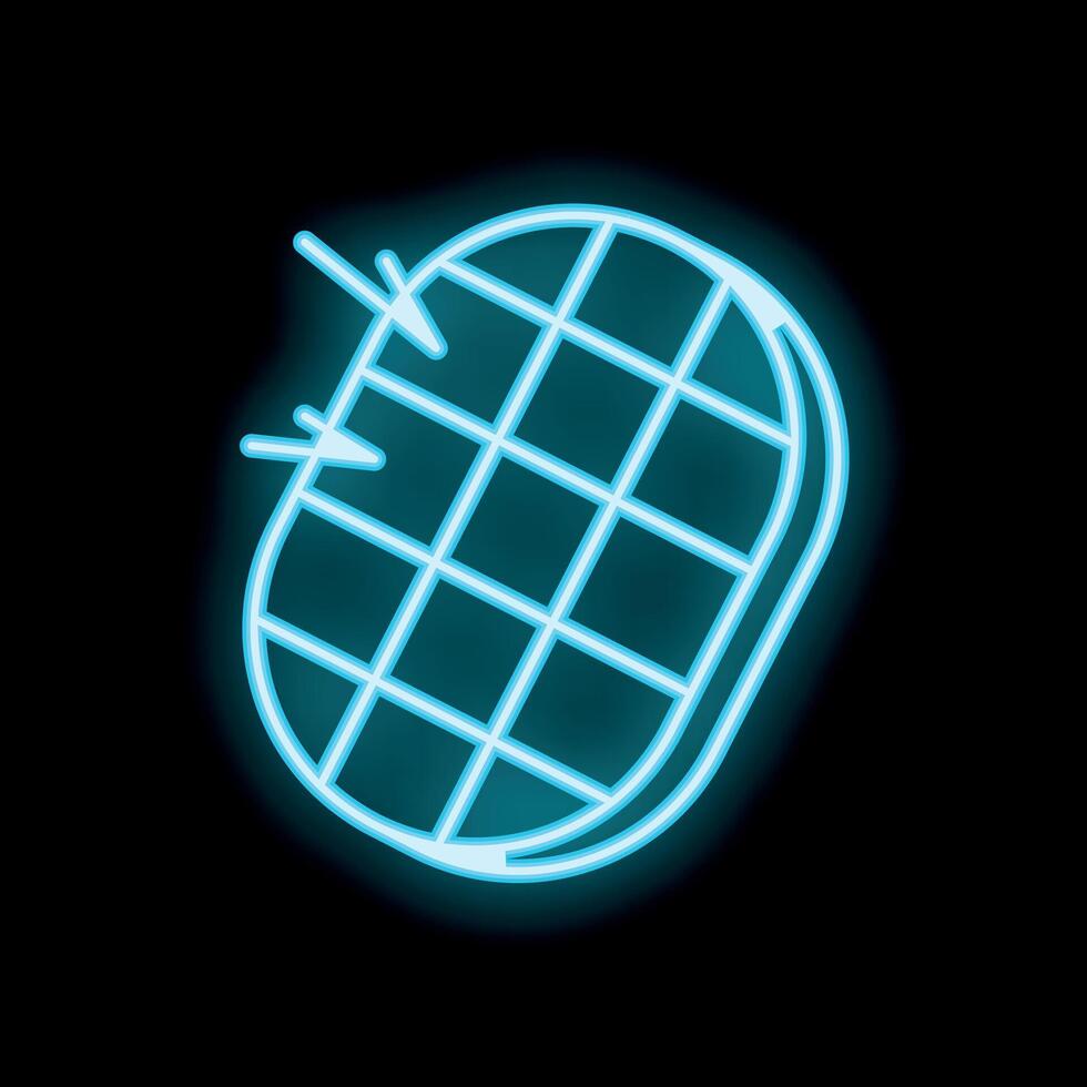 Neon blue light showing delicious grilled steak icon on black background vector