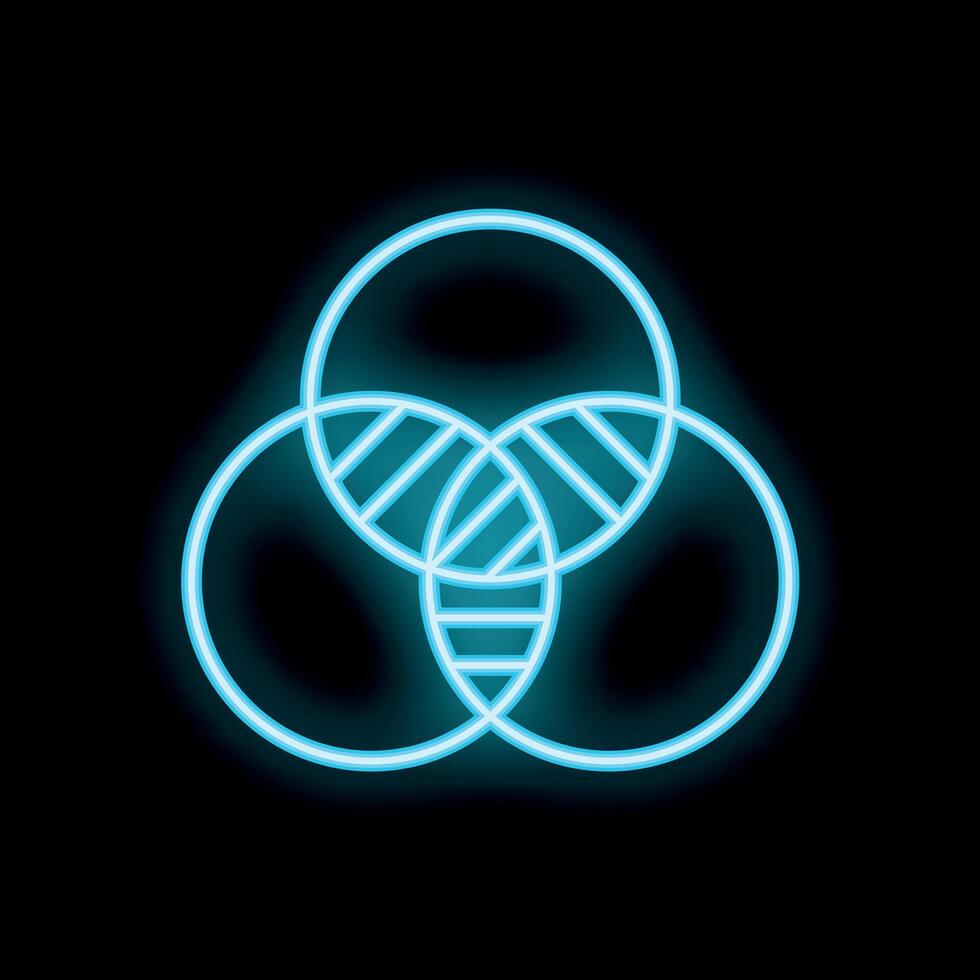Neon blue venn diagram overlapping circles icon glowing vector