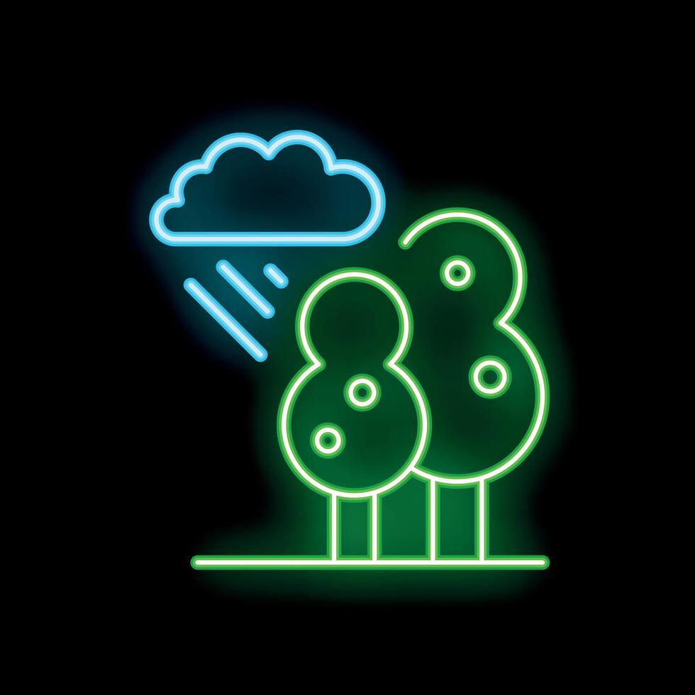 Neon style icon raining on trees with black background vector