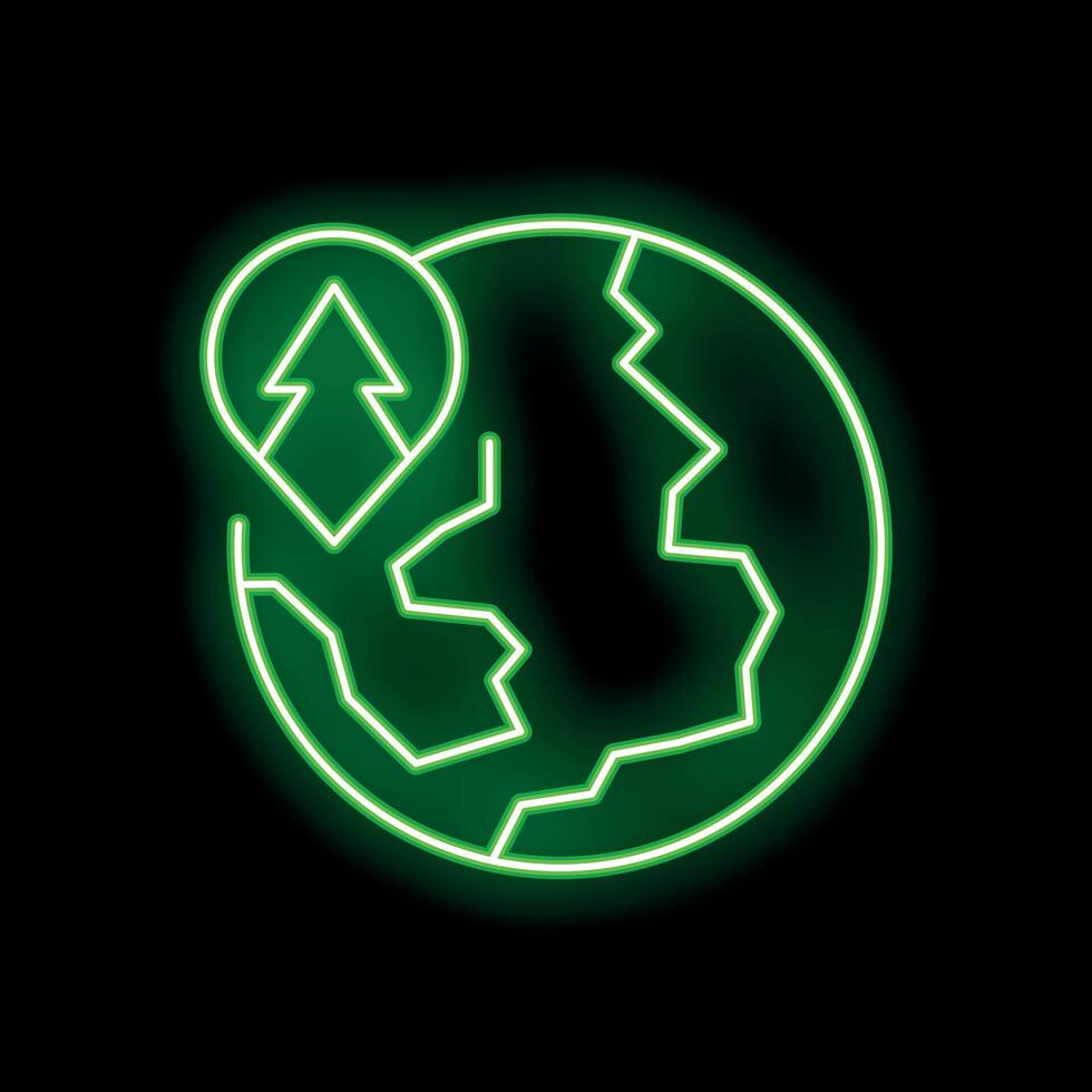 Neon green icon of renewable energy sources distribution on earth vector