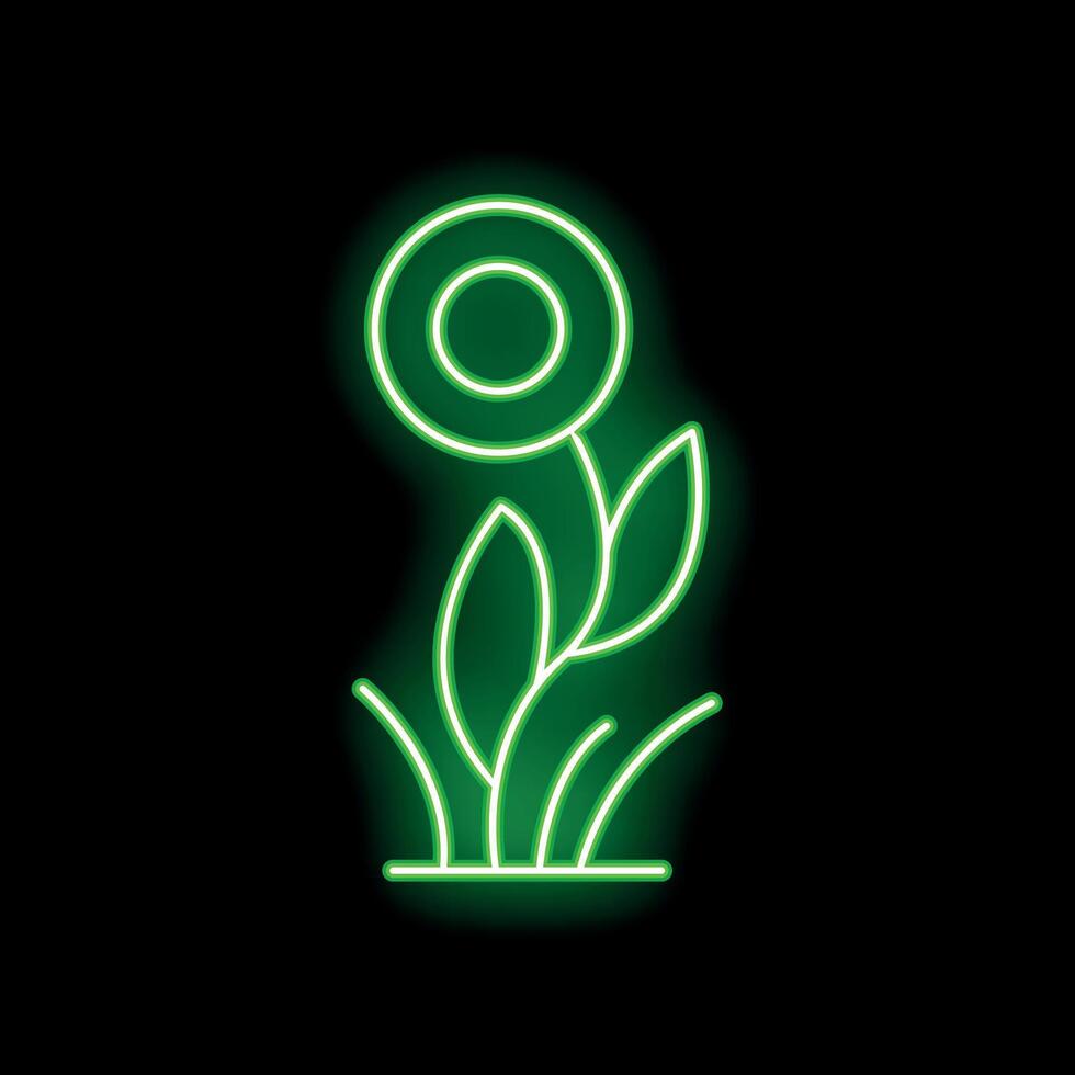 Green neon flower glowing on dark background vector