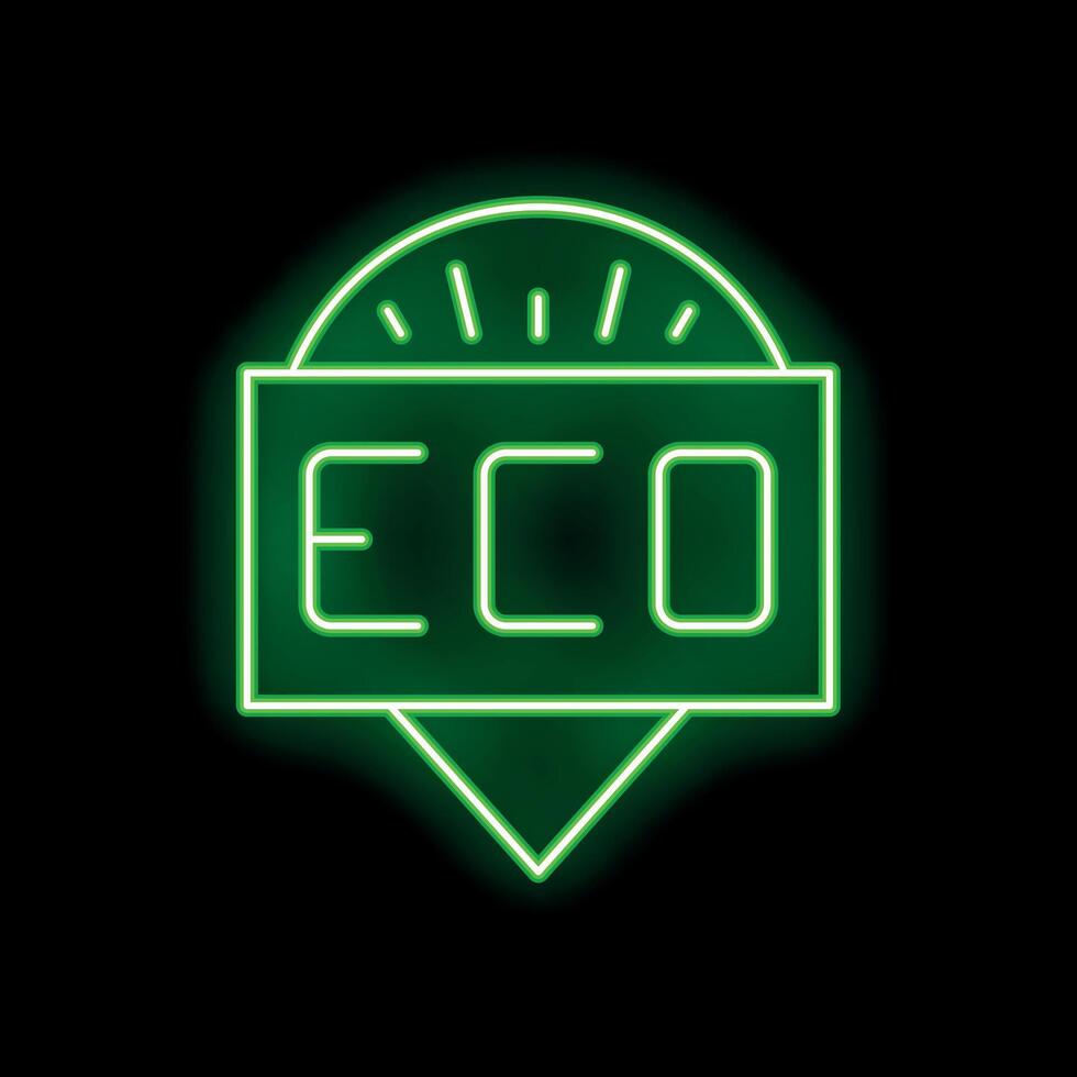 Green neon sign showing the word eco on black background vector