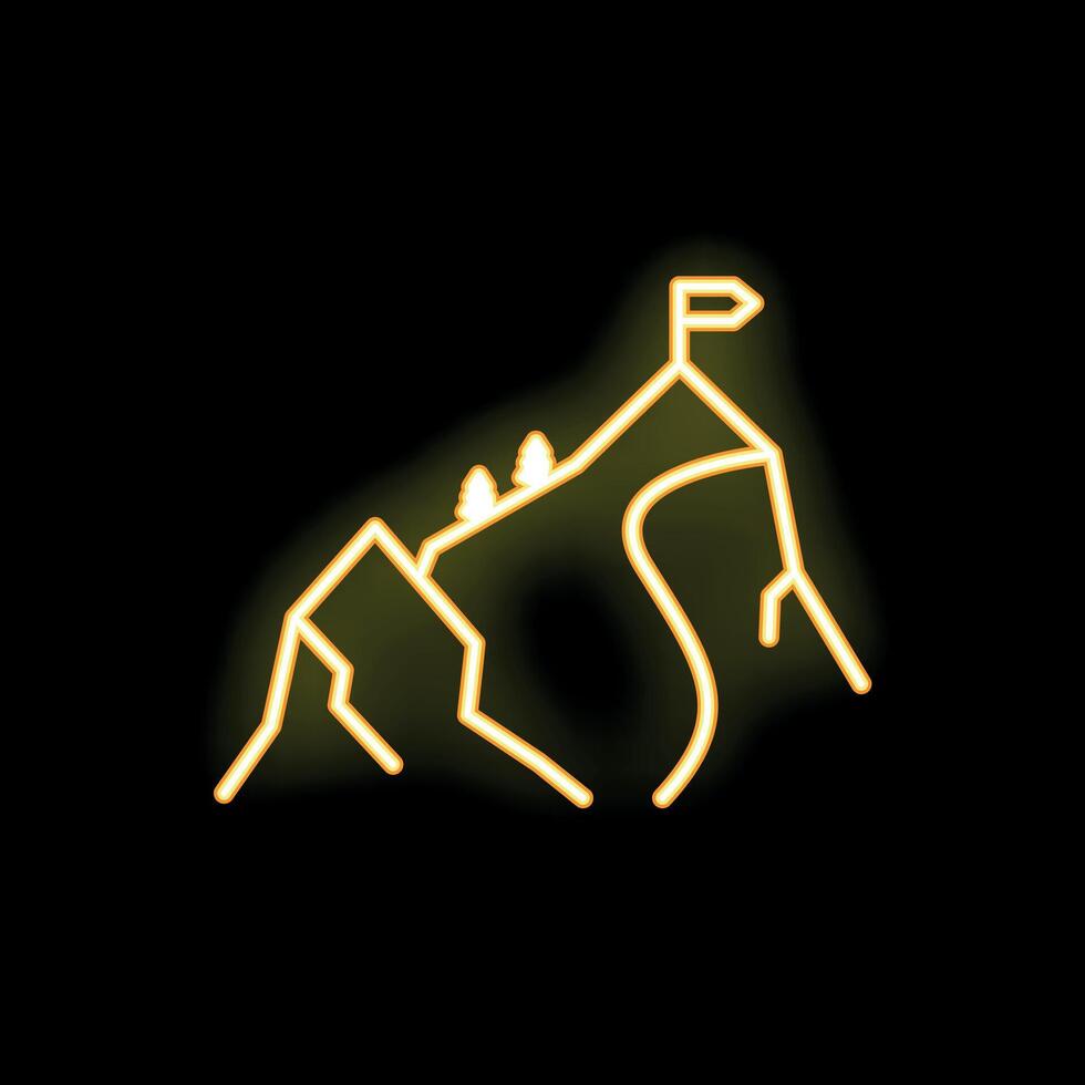 Neon style winding road leading to top of mountain with flag vector