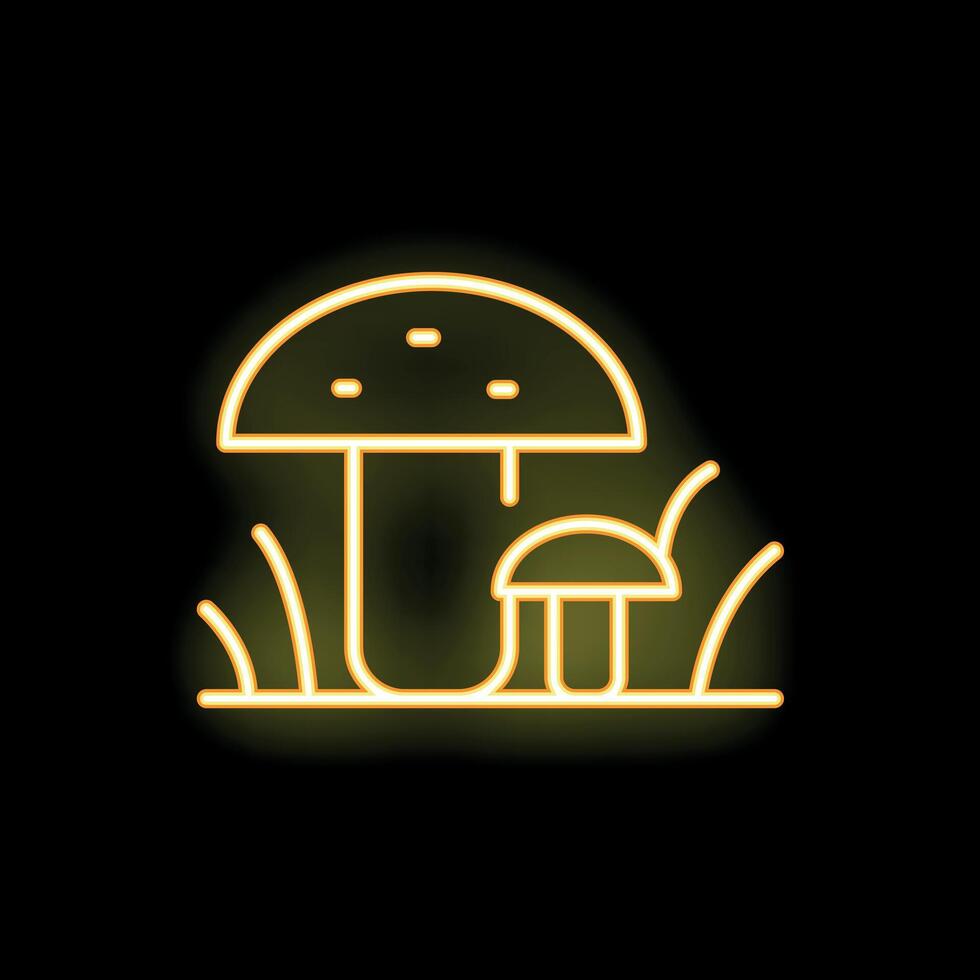 Neon mushrooms growing in the grass at night vector