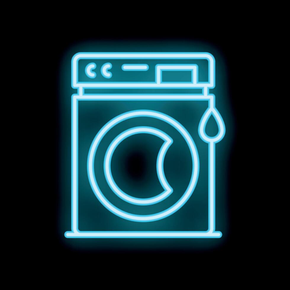 Neon icon of a washing machine displaying laundry service vector