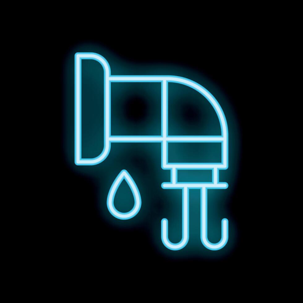 Neon blue leaking pipe icon illustrating plumbing issue vector