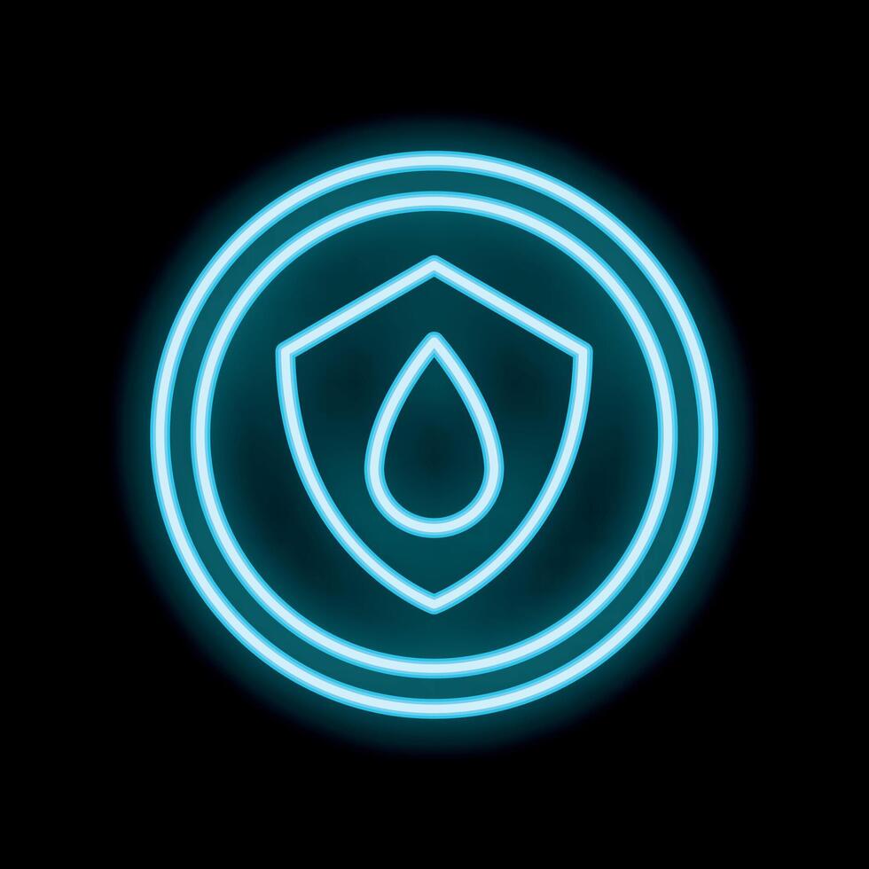Neon water drop shield logo protecting h2o resources vector